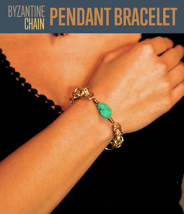 Byzantine Chain Pendant Bracelet, how to make a Byzantine bracelet with pendant, jewlery making tutorial, Byzantine chain tutorial