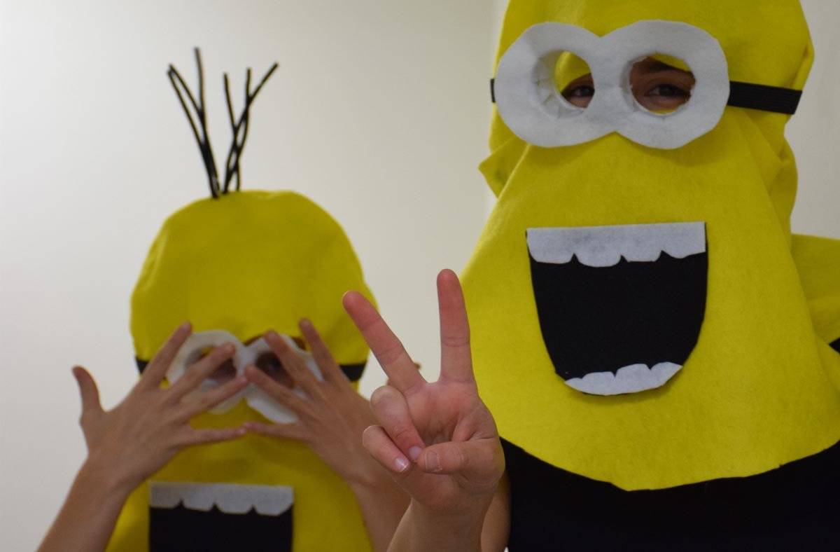 Two people wearing minion costume | How To Make A Minion Costume | DIY Costume Plans