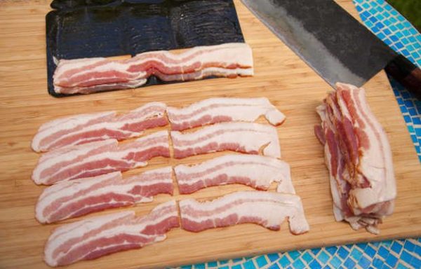 Bacon pieces to start making your bacon weave.