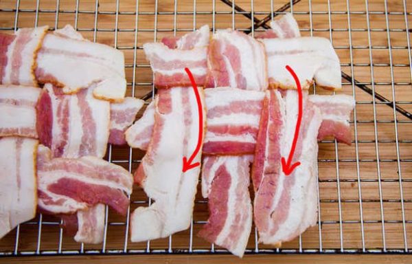Lock the bacon strip in place.