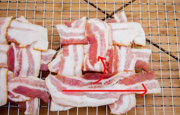 Your bacon weave is almost complete.