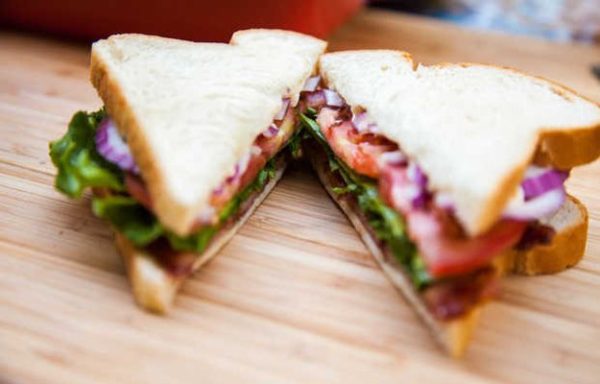 Choose whole wheat for a healthier bacon weave sandwich.