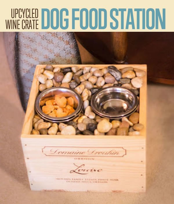 Upcycled Wine Crate Dog Bowl Station