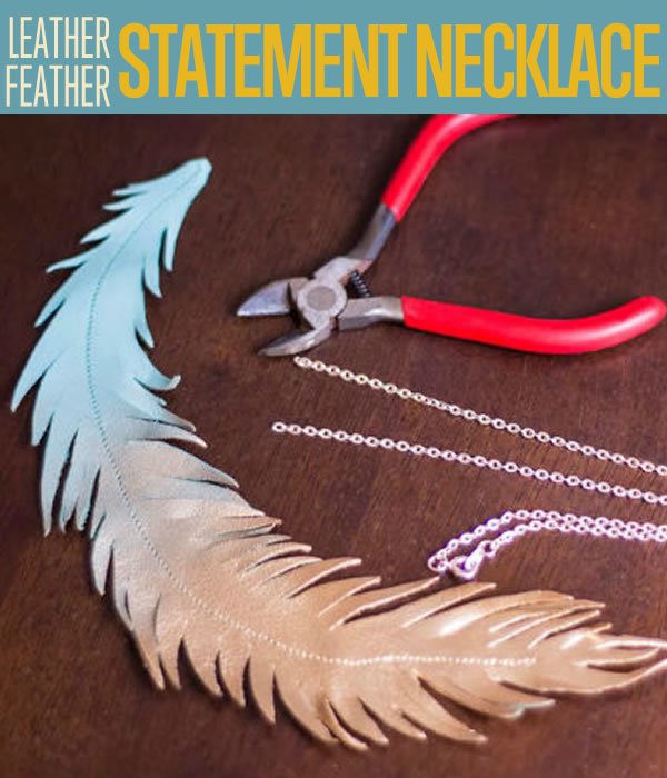 Leather-Feather Metallic Statement Necklace