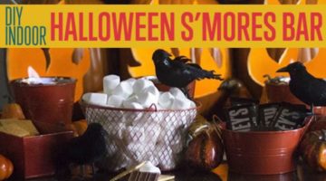 indoor halloween s'mores | DIY Halloween S’mores Bar Food Idea For An Indoor Party | halloween s'mores bar | smores bar how to | Featured