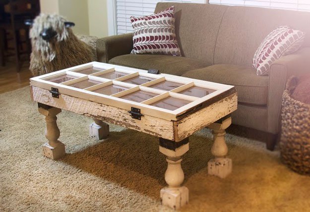 Attach your window to the top of the table using the vintage hinges that you purchased from the architectural salvage store.