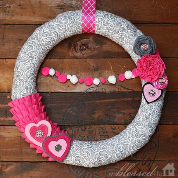 Pink and Grey Valentine's Wreath | Cute And Easy Valentine Decorations To DIY
