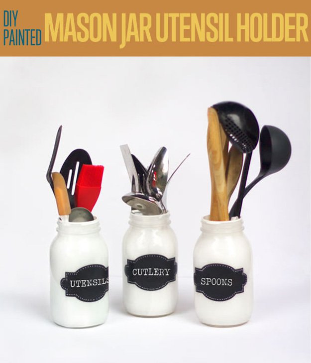 DIY Painted Mason Jar Utensil Holder