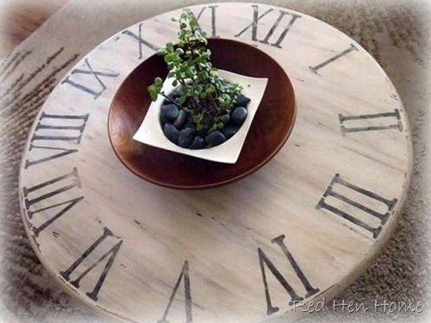 DIY Pottery Barn Clock Table by DIY Projects | 34 Pottery Barn Hacks For Design On A Budget at https://diyprojects.com/diy-projects-pottery-barn-hacks