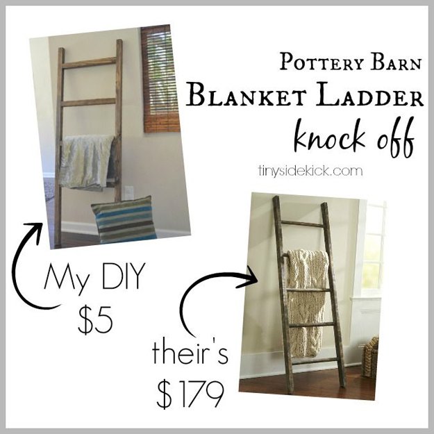 Ladder With Blanket Interior Design Idea | 34 Pottery Barn Hacks For Design On A Budget by DIY Projects at https://diyprojects.com/diy-projects-pottery-barn-hacks