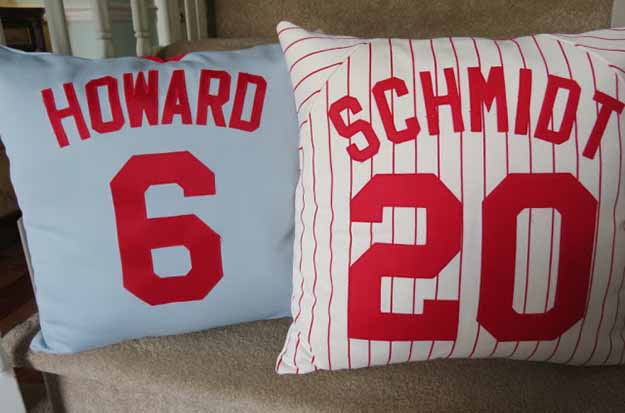 Sports Jersey Pillows | More Awesome Man Cave Ideas For Manly Crafts Lovers | cheap man cave ideas