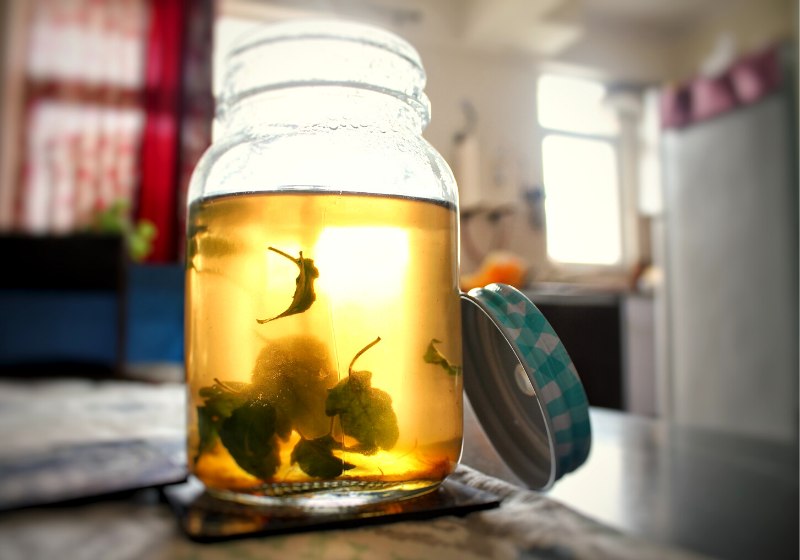 closeup mason jar herbal tea basil | detox tea recipe weight loss