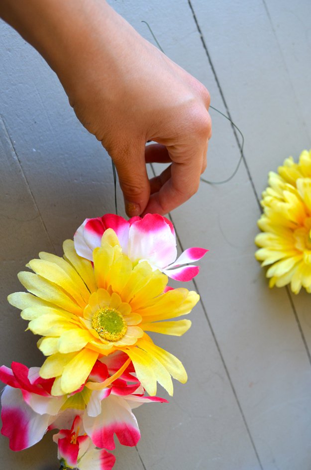 Cut and attach the faux flowers | How to Make a Flower Crown | Pretty Flower Headbands