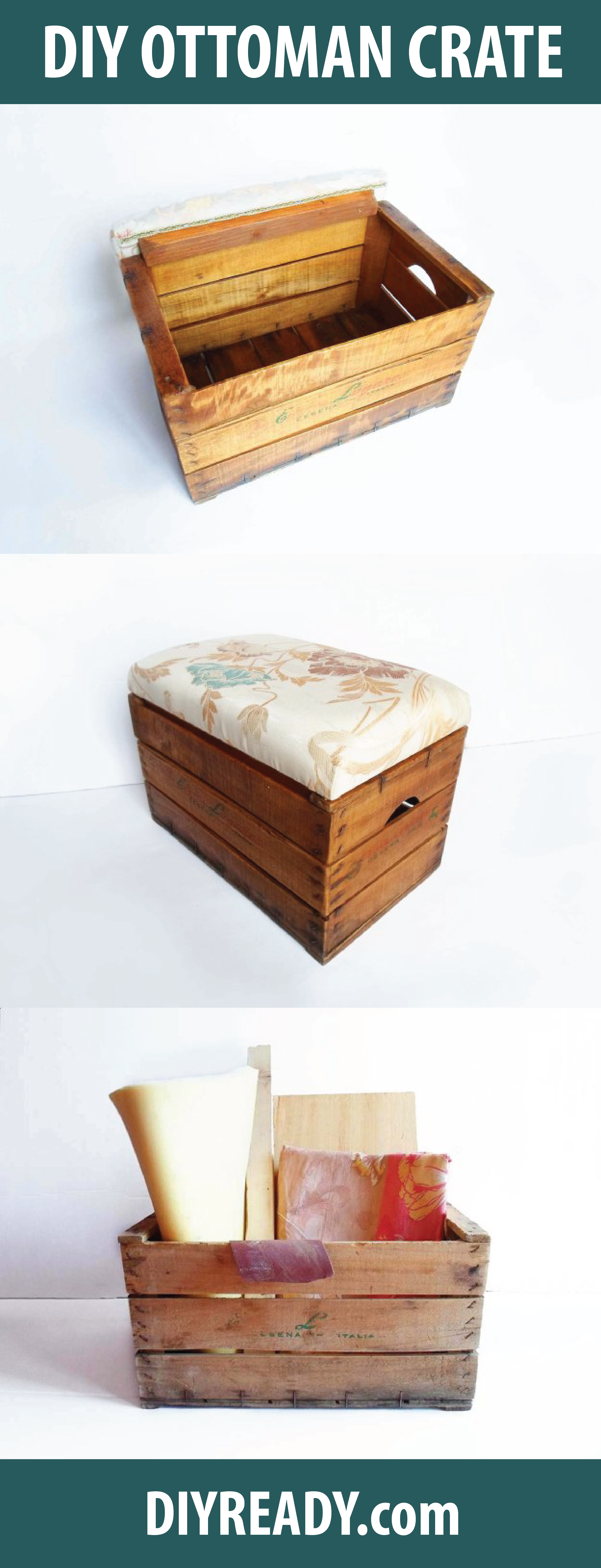 Check out DIY Storage Ottoman | Turn a Vintage Wooden Crate Into a Storage Ottoman at https://diyprojects.com/storage-ottoman/