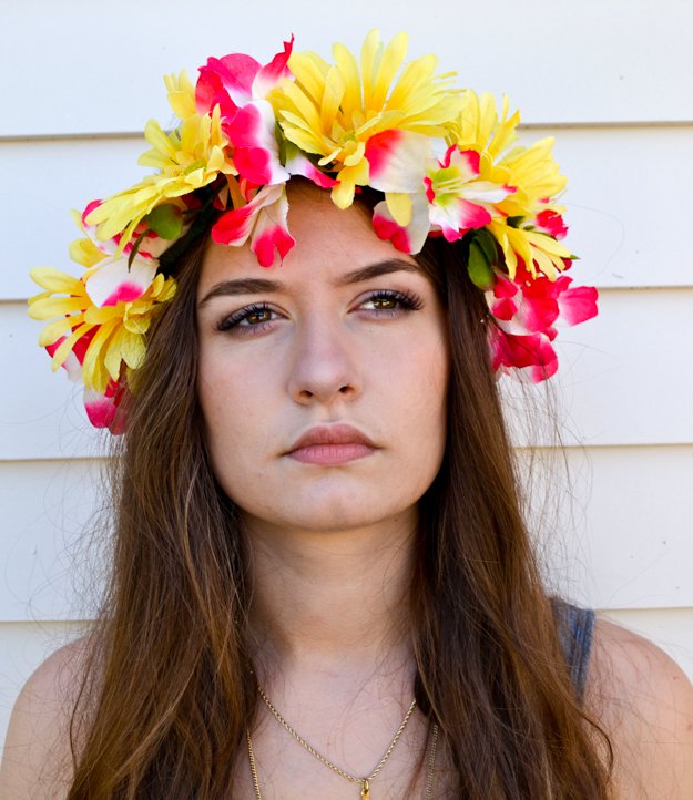 Woman wearing yellow and pink flower crown | Summer Flower Crowns | How to Make a Flower Crown | Pretty Flower Headbands