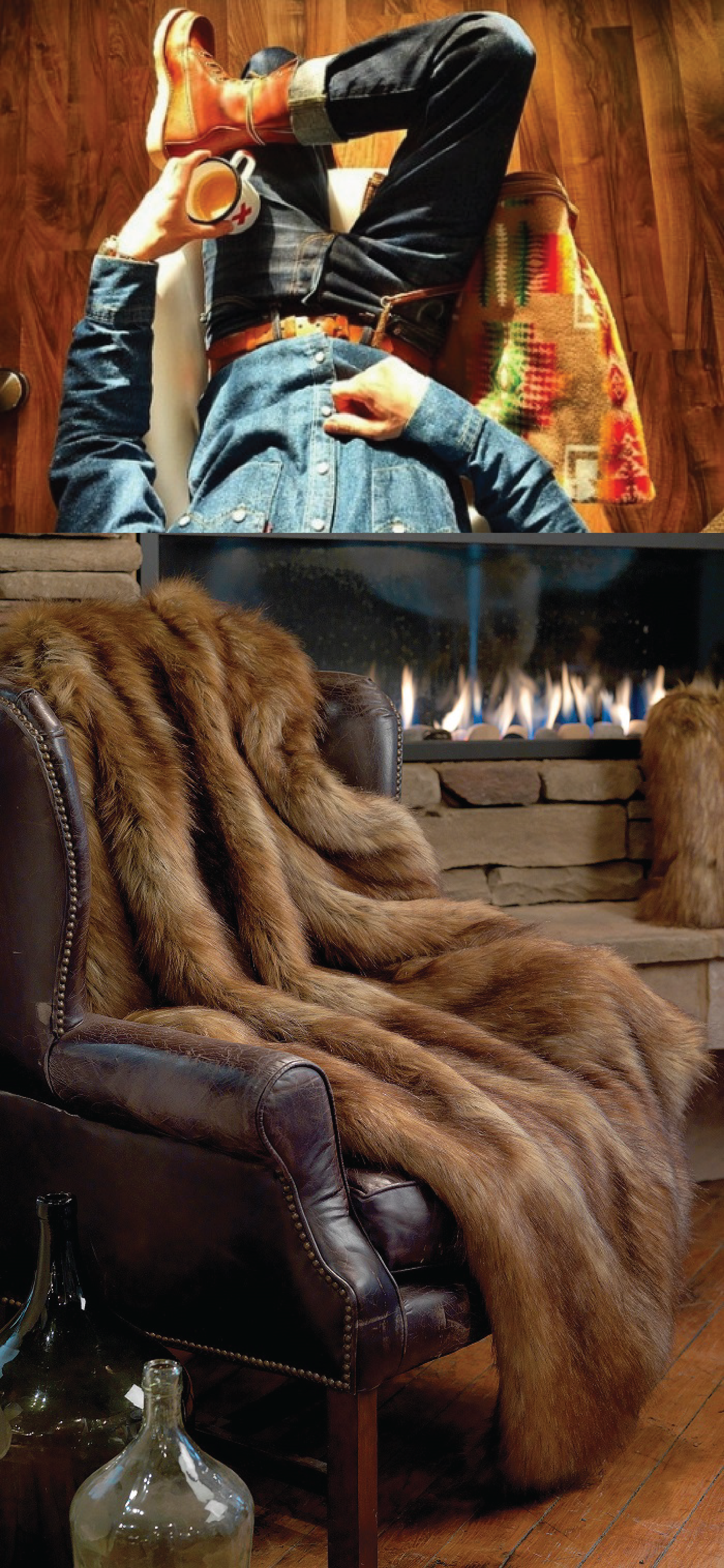 A fur throw, a fireplace, a leather chair, and a glass of whiskey. What more could you want in your man cave? | 10 Man Cave Ideas For Real Men https://diyprojects.com/man-cave-ideas-for-real-men/