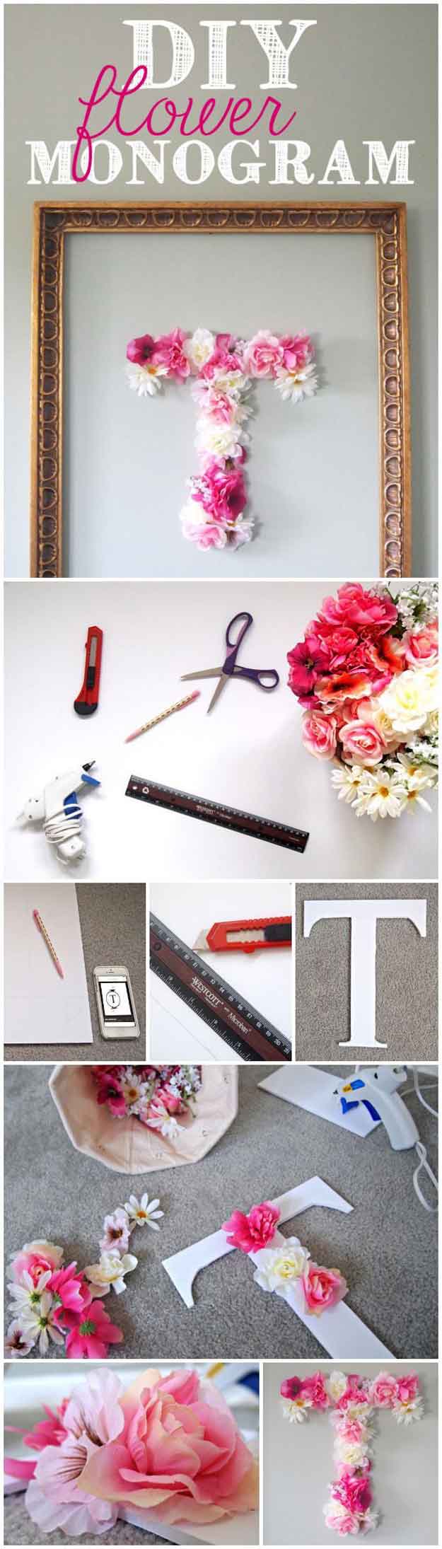 DIY Flower Monogram | DIY Projects for Teens Bedroom | diy bedroom ideas on a budget