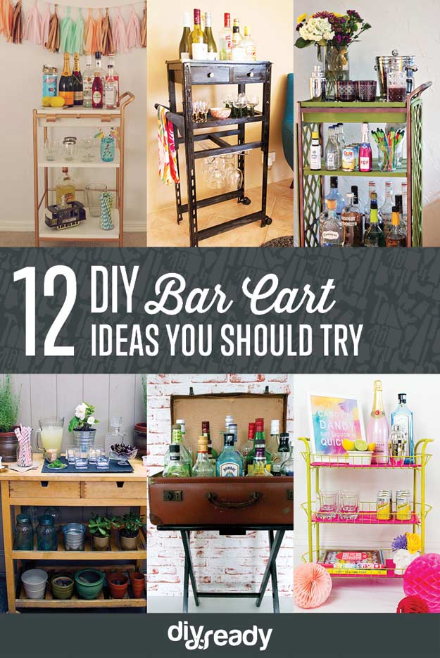Check out 12 Amazing DIY Bar Cart Ideas! Because Every Good Home Needs A Good Bar Cart at https://diyprojects.com/diy-bar-cart-ideas/