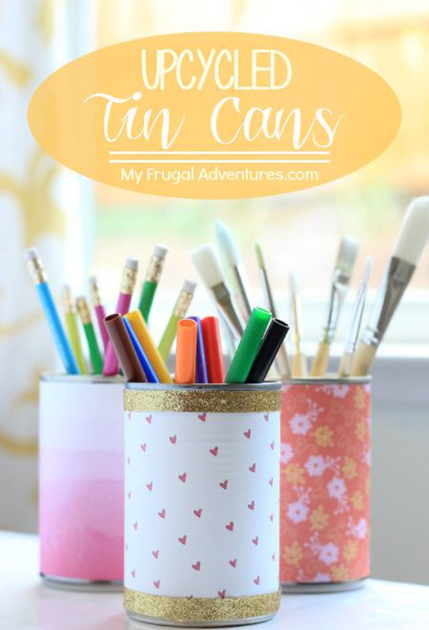 DIY Back to School Supplies Upcycled Tin Cans