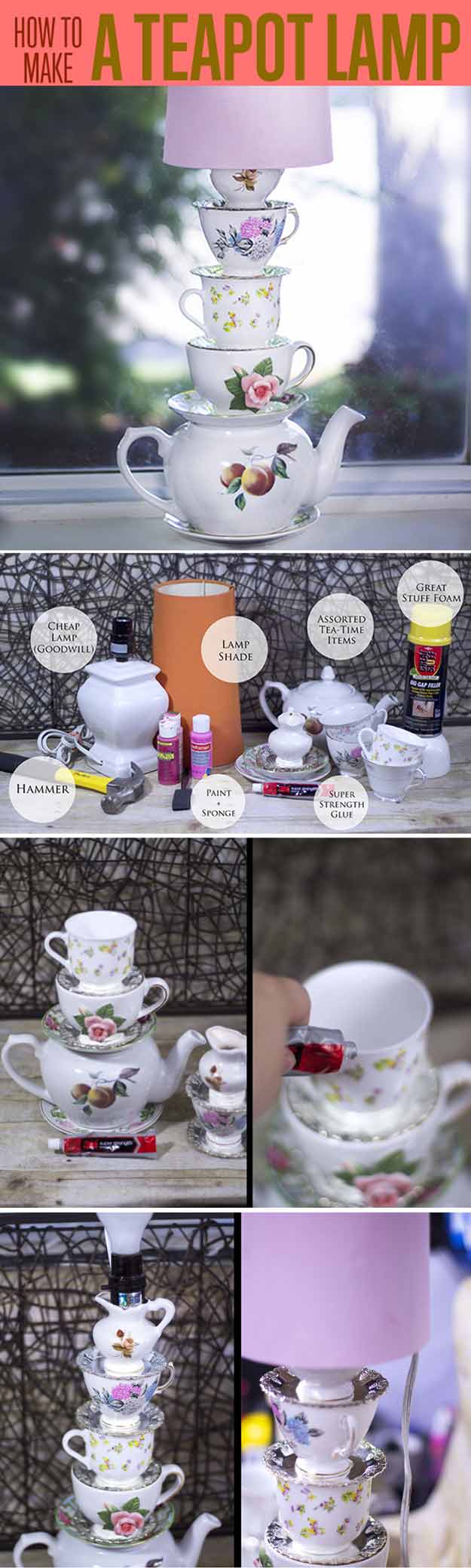 Alice in Wonderland Style Stacked Teacup Lamp | 15 DIY Teen Girl Room Ideas