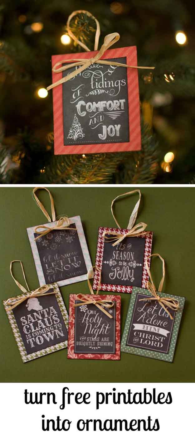Free Printable Chalkboard DIY Christmas Ornament | 27 Spectacularly Easy DIY Christmas Tree Ornaments, see more at https://diyprojects.com/spectacularly-easy-diy-ornaments-for-your-christmas-tree