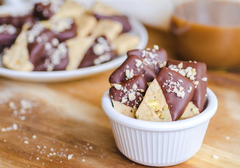 these chocolate dipped crunchy buttery hazelnut | sugar free gluten free dessert