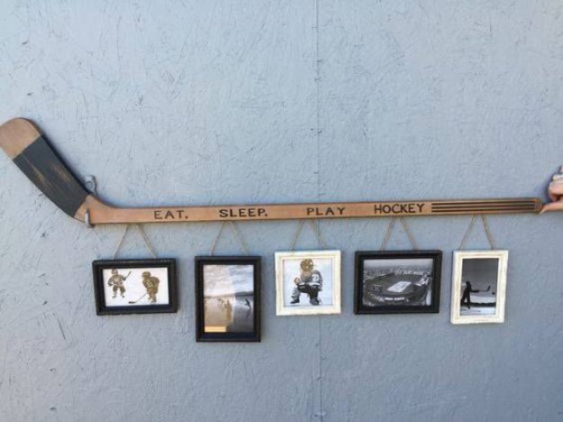 Hockey Stick Picture Holder DIY Bedroom Projects for Men