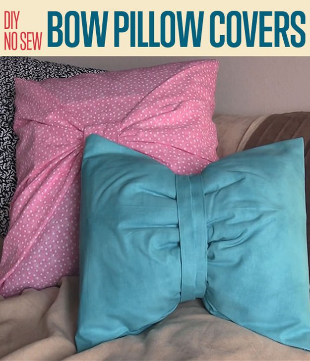 No Sew Bow Pillow Covers | 17 Of The Best Living Room DIY Projects and Decor Ideas