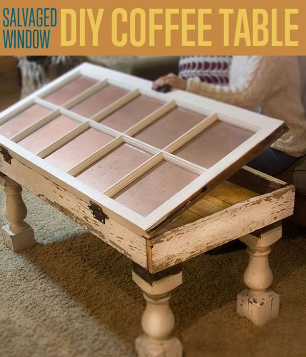 Salvaged Window DIY Coffee Table | 20 Cheap Home Improvement Ideas You Can Do With A Hammer and Nail