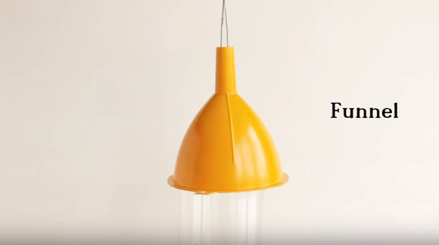 Place a funnel on top to secure the lid | Complete This Easy DIY Bird Feeder In 7 Steps Or Less