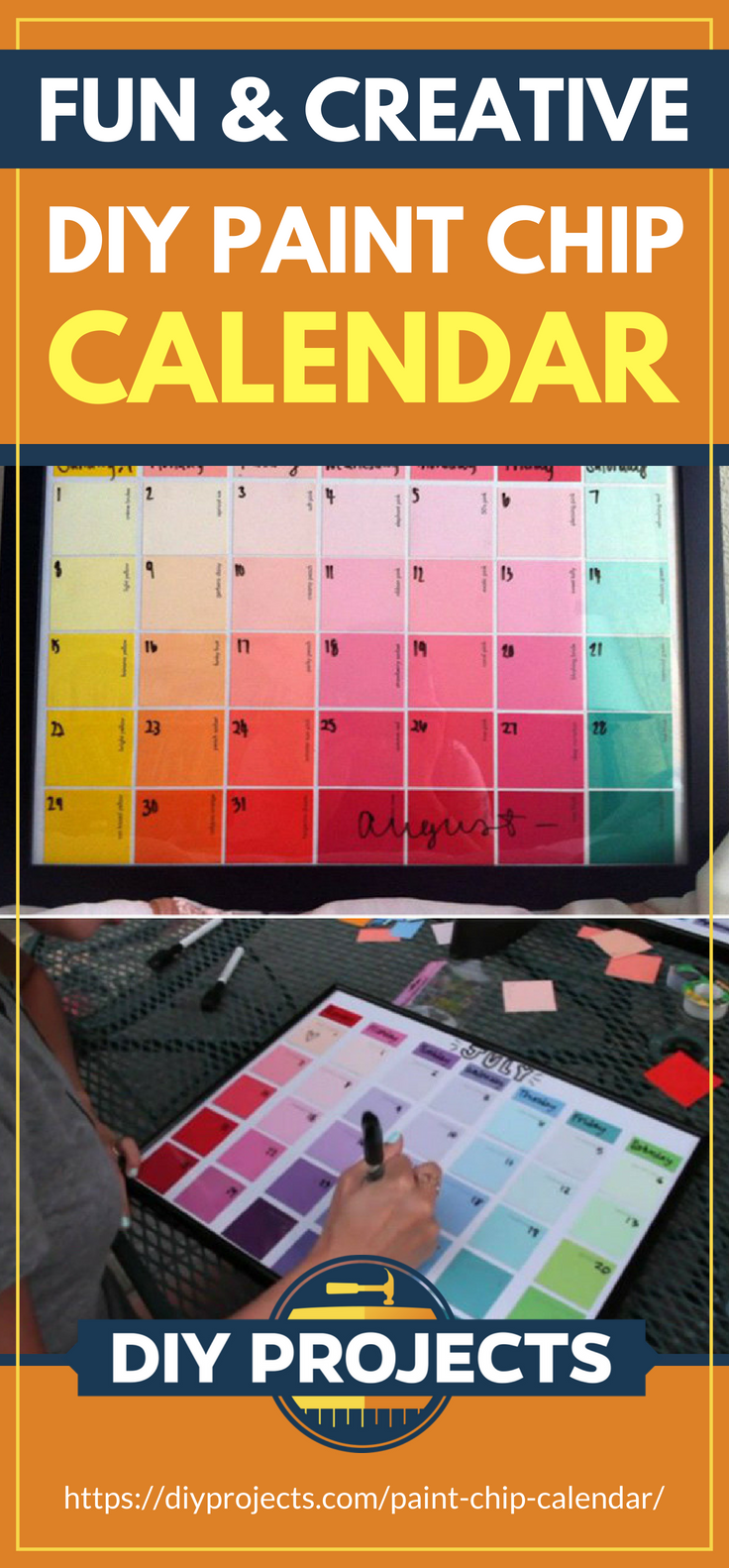 Fun & Creative DIY Paint Chip Calendar | https://diyprojects.com/paint-chip-calendar/