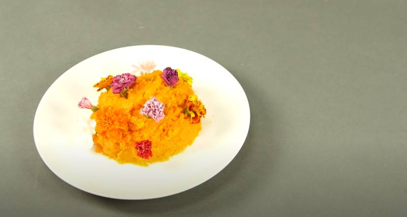  Mashed Sweet Potatoes With Edible Flowers Tropical | hawaiian vegetable side dishes