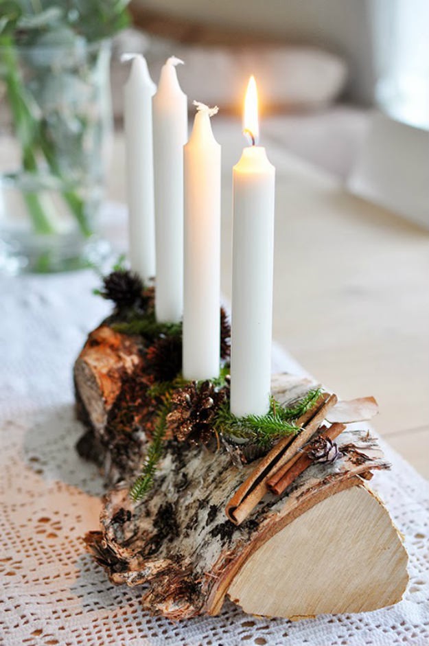 Log Candle Holder | Awesome Wood Crafts to Beautify Your Home This Winter