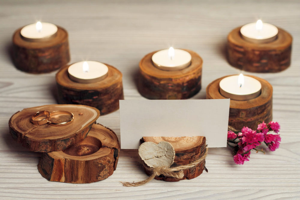 Rings box and card holder with candles in rustic style | Awesome Wood Crafts to Beautify Your Home This Winter | DIY Projects | wood craft ideas to make