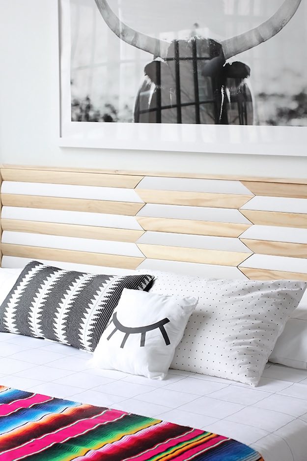 Geometric Wood Headboard | Cool DIY Wood Projects For Home Decor​ | DIY Projects