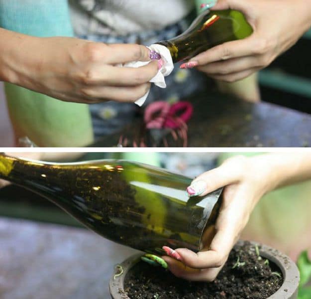 Step 8: Add Planting Soil | Wine Bottle Crafts | How To Make Wine Bottle Planters