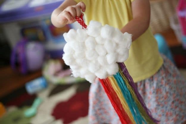 Cotton Ball And Yarn Cloud Rainbow | Simple DIY Crafts For Kids