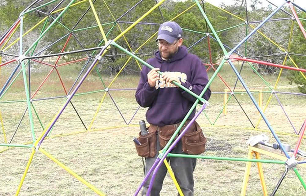 Placing the door | How To Build A Geodesic Dome: 268 Square Feet for $300 | types of geodesic domes