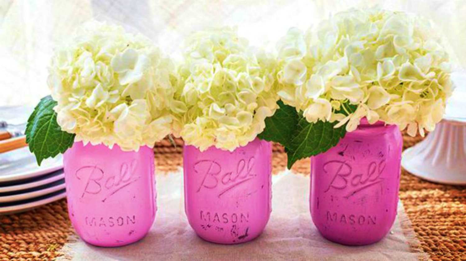 Pink flower vase mason jar | Things To Never Throw Away For DIY Junkies [2nd Edition]