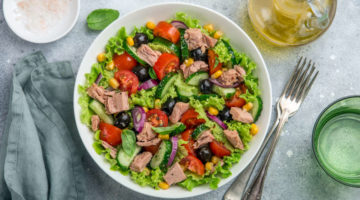 Tuna salad in white bowl | Healthy Super Bowl Recipes You Can Make For Game Day | healthy snacks | Featured