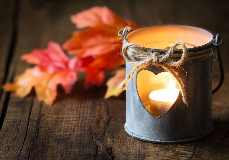 Romantic shabby chic tin lantern with autumn leaves | Tin Lantern