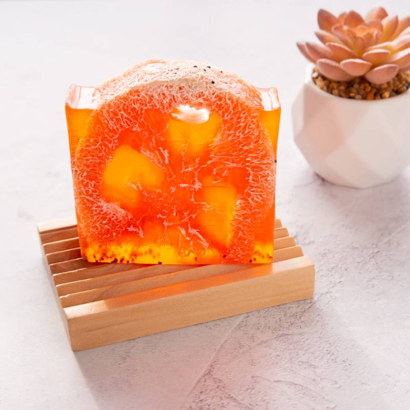 orange-loofah-handmade-soap-on-wooden | loofah 