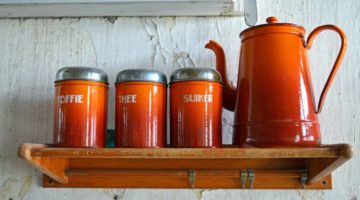 enamelled-red-storage-bins-coffee-pot | XX DIY Coffee Bar Ideas For Your Home | Featured
