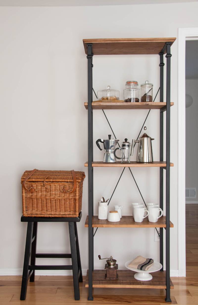 industrial-shelving-unit-coffee-bar-set | 11 DIY Coffee Bar Ideas For Your Home