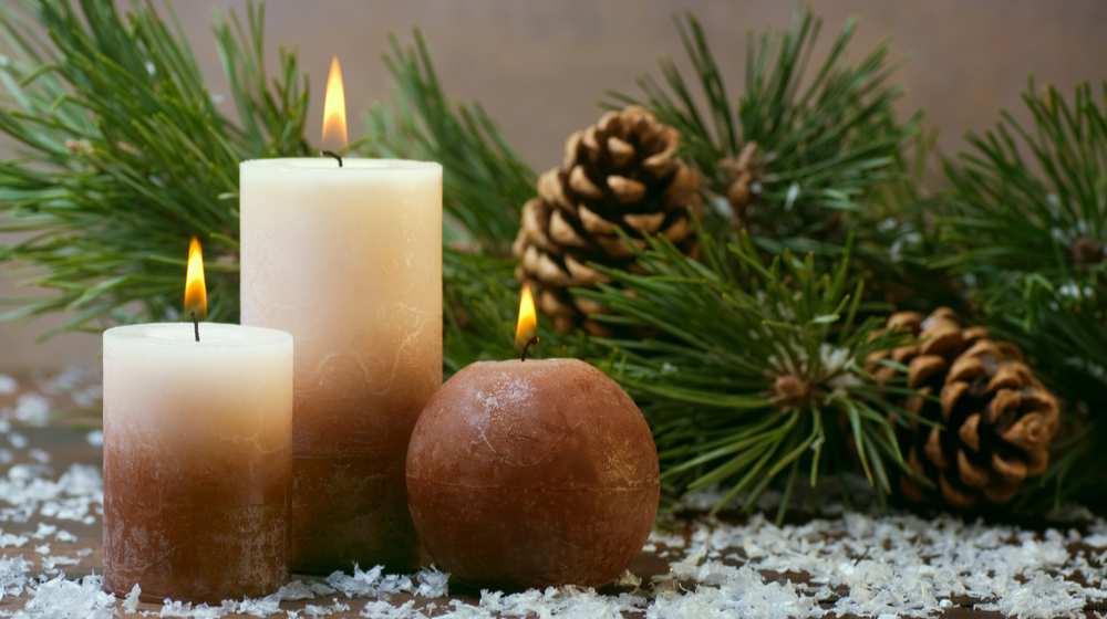 three candles pine branches cones | DIY Fresh Forest Pine Scented Candle | Featured