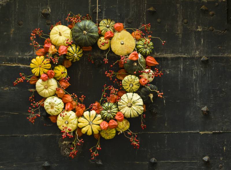 handmade wreath small pumpkins zucchini on | fall crafts for adults