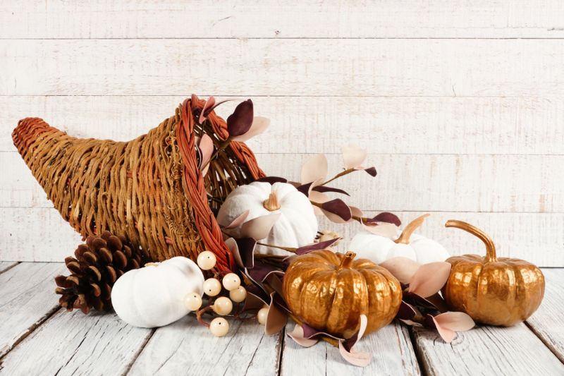thanksgiving-cornucopia-filled-white-gold-pumpkins | free thanksgiving crafts