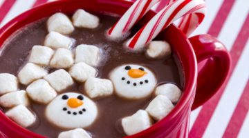 red-mug-filled-hot-chocolate-snowman | DIY Peppermint Hot Chocolate Stirrers | Featured