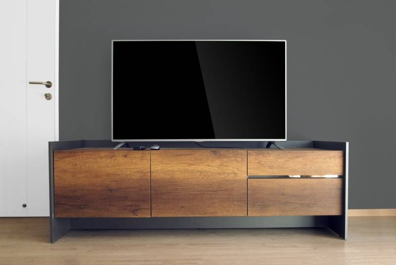 led-tv-on-stand-empty-room | media console