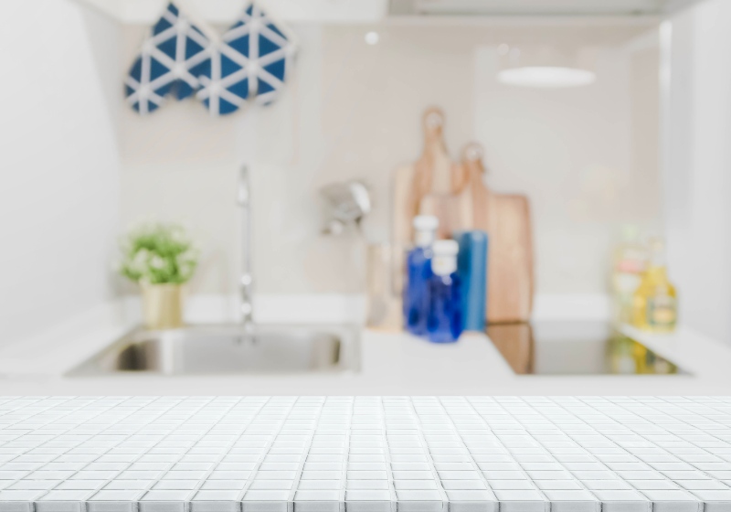 White Ceramic Mosaic Tile Tabletop | DIY Countertops